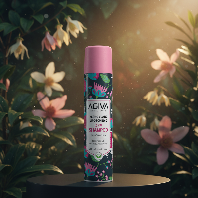 Agiva Ylang Ylang Dry Shampoo with floral background